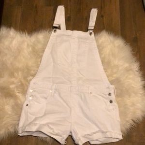 True Religion White Overall Shorts